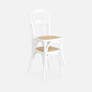 Vintage rattan wood chairs Parisian cafe style set of 2