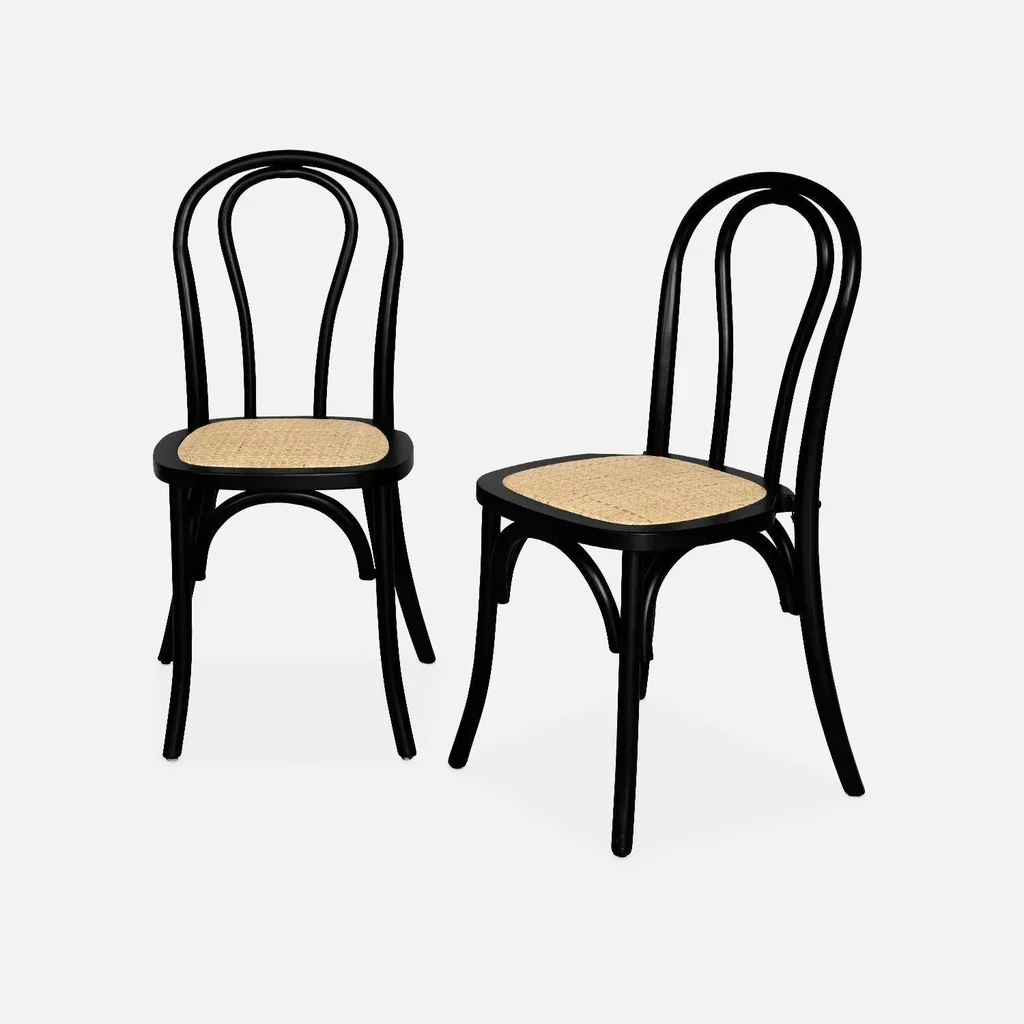 Set of 2 vintage rattan wood chairs Parisian café style Bastille