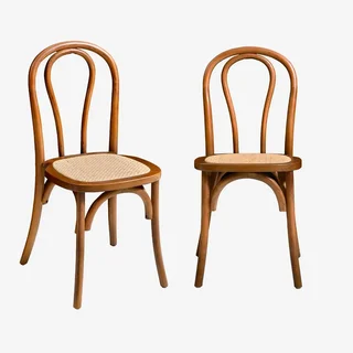 Set of 2 vintage wood rattan chairs Parisian cafe style