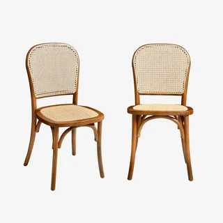 Lot 2 chaises vintage bois rotin style Montparnasse empilables