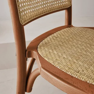 Lot 2 chaises vintage bois rotin style Montparnasse empilables