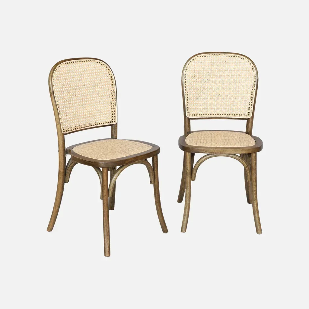 Lot 2 chaises vintage bois rotin Montparnasse empilables