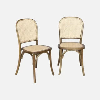 Lot 2 chaises vintage bois rotin Montparnasse empilables