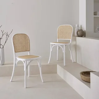 Lot de 2 chaises vintage Montparnasse en bois et rotin naturel
