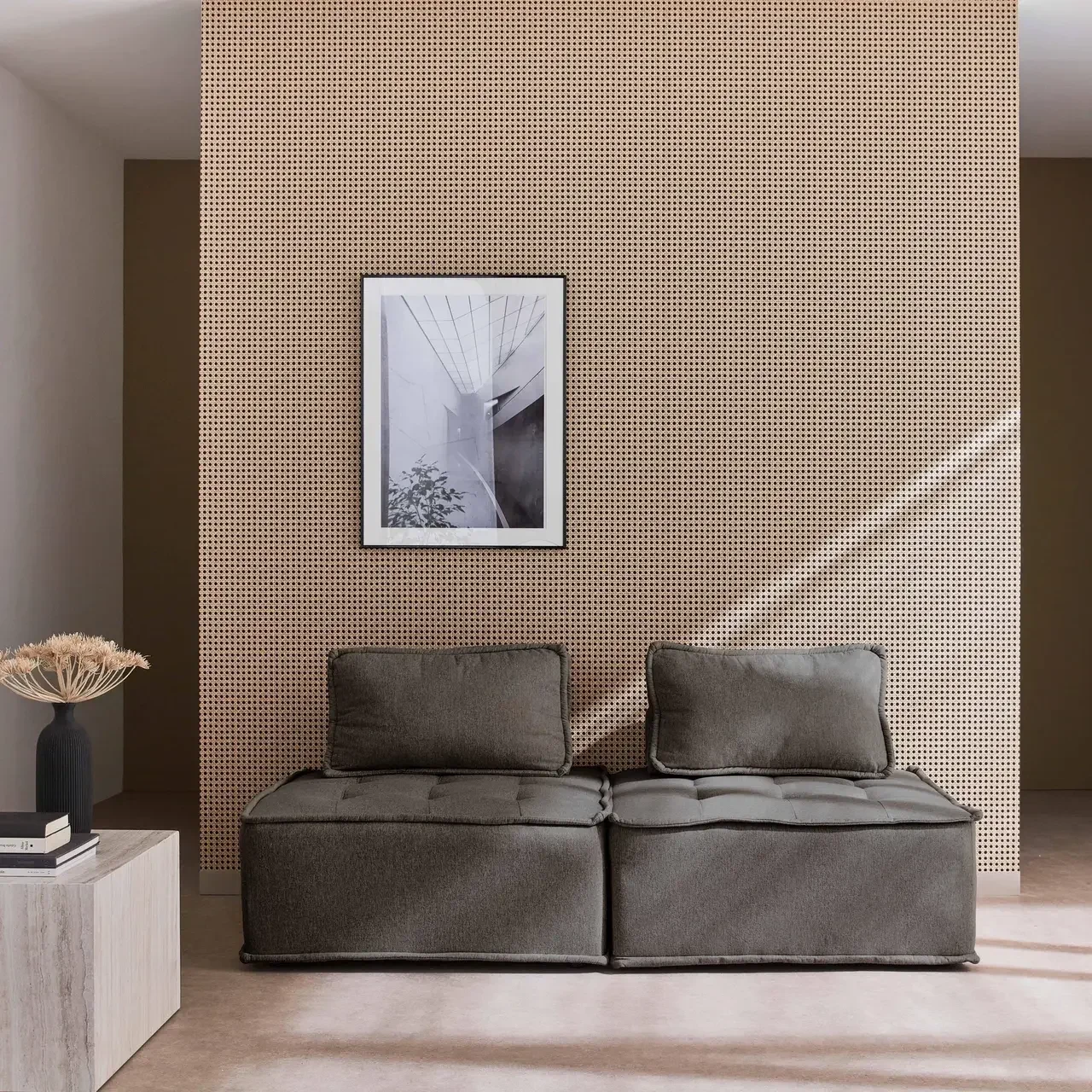Sillón modular tapizado capitoné juego de 2 asientos salón
