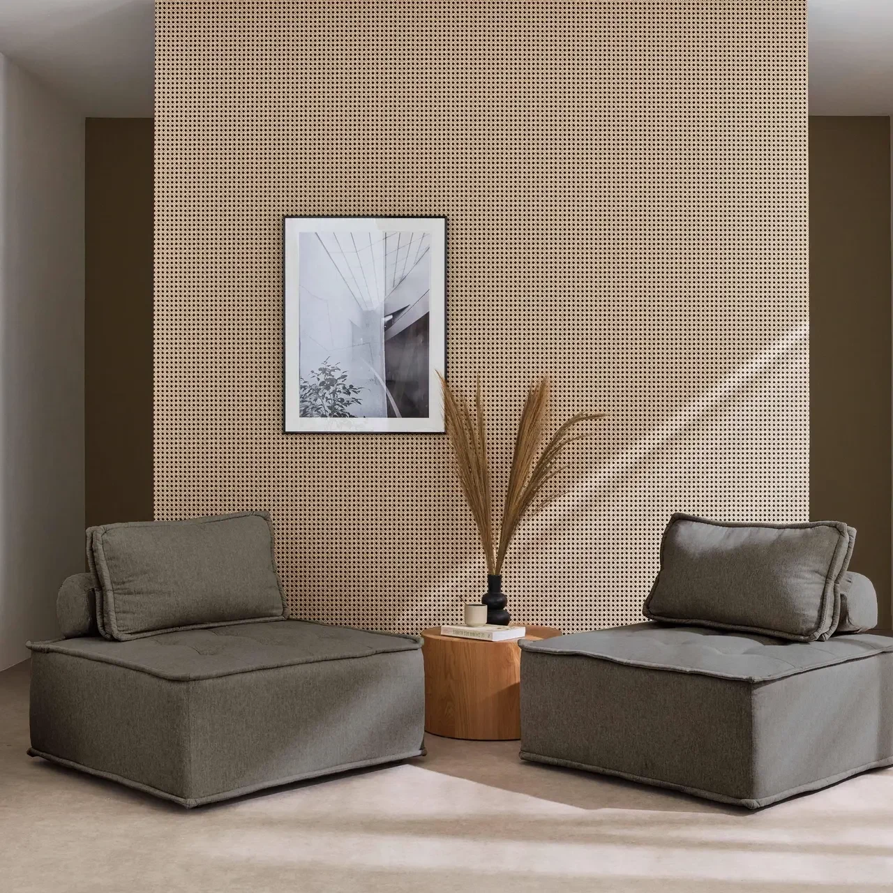 Sillón modular tapizado capitoné juego de 2 asientos salón