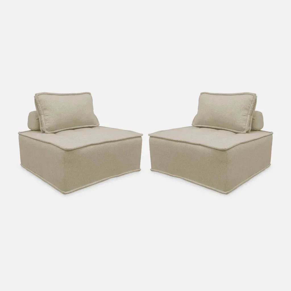 Lot de 2 chauffeuses modulables capitonnées gris anthracite pour salon