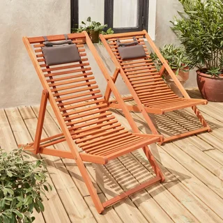 Lot de 2 chiliennes en bois d'eucalyptus pliables et réglables pour terrasse