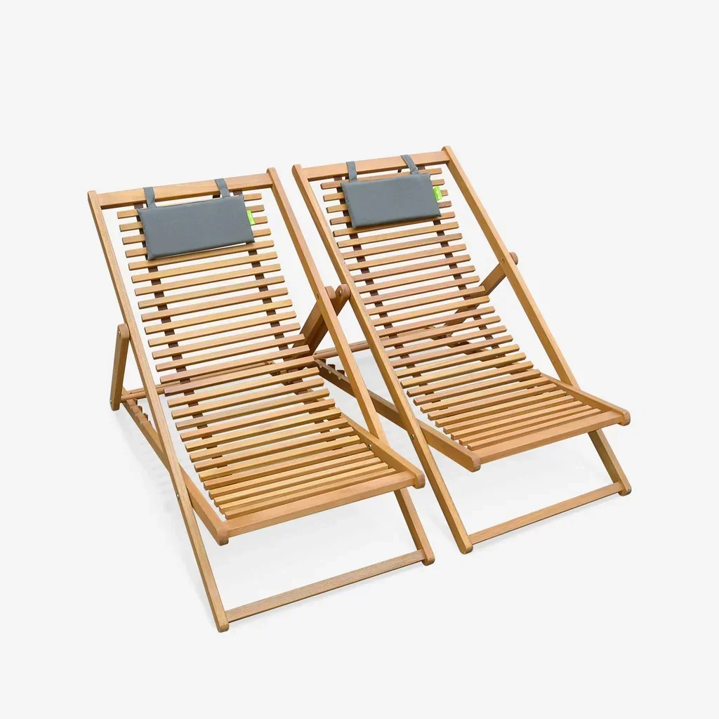 Lot de 2 chiliennes en bois d'eucalyptus pliables et réglables pour terrasse