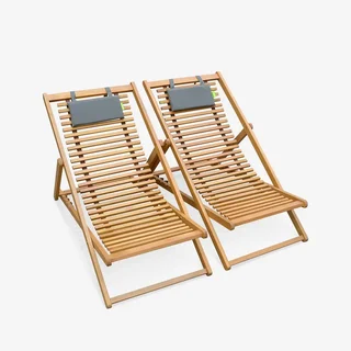 Lot de 2 chiliennes en bois d'eucalyptus pliables et réglables pour terrasse