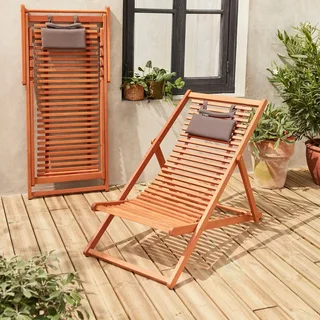 Lot de 2 chiliennes en bois d'eucalyptus pliables et réglables pour terrasse