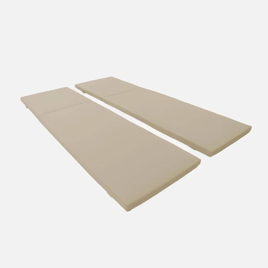 2 coussins beige 195x60 cm pour transat jardin extérieur déhoussables 5,5 cm épaisseur