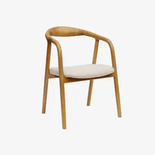 2 fauteuils vintage bois hévéa assise bouclette blanche Sara