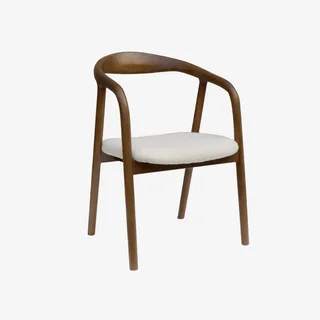 2 fauteuils vintage Sara bois hévéa noyer assise bouclette blanche