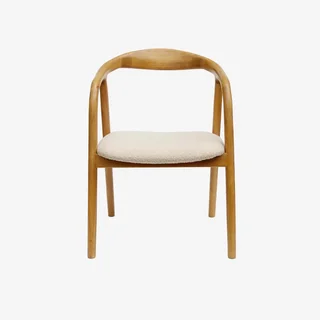2 fauteuils vintage bois hévéa assise bouclette blanche Sara