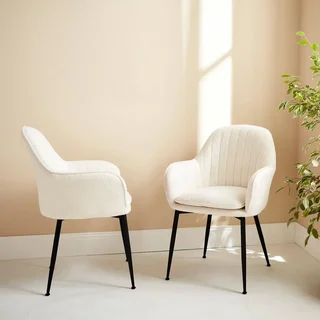 Lot de 2 fauteuils bouclette blancs vintage avec pieds métal noir