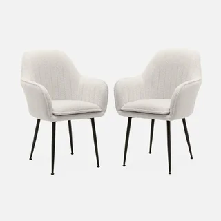 Lot de 2 fauteuils bouclette blancs vintage avec pieds métal noir