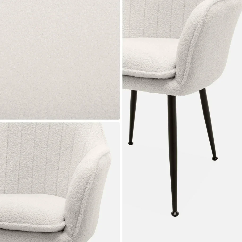 Lot de 2 fauteuils bouclette blancs vintage avec pieds métal noir