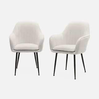 Lot de 2 fauteuils bouclette blancs vintage avec pieds métal noir