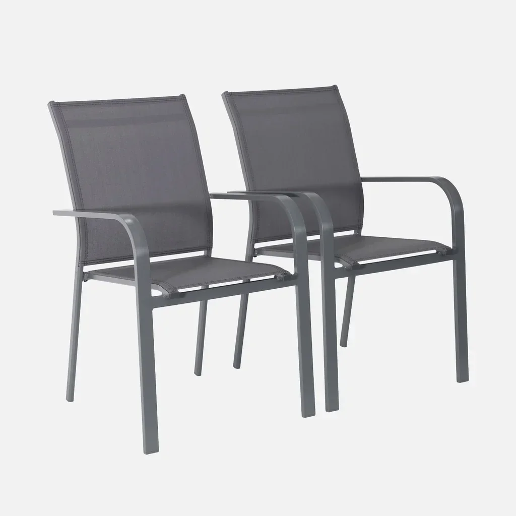 2er Set stapelbare Aluminium Textilene Gartenstühle Outdoor bequem