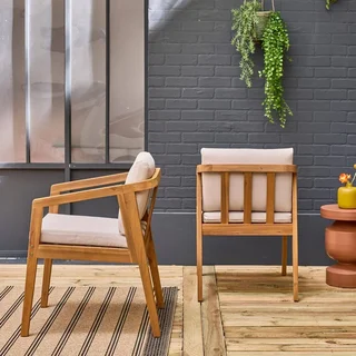 Lot de 2 fauteuils d'extérieur en bois d'acacia avec coussins intégrés Zamara