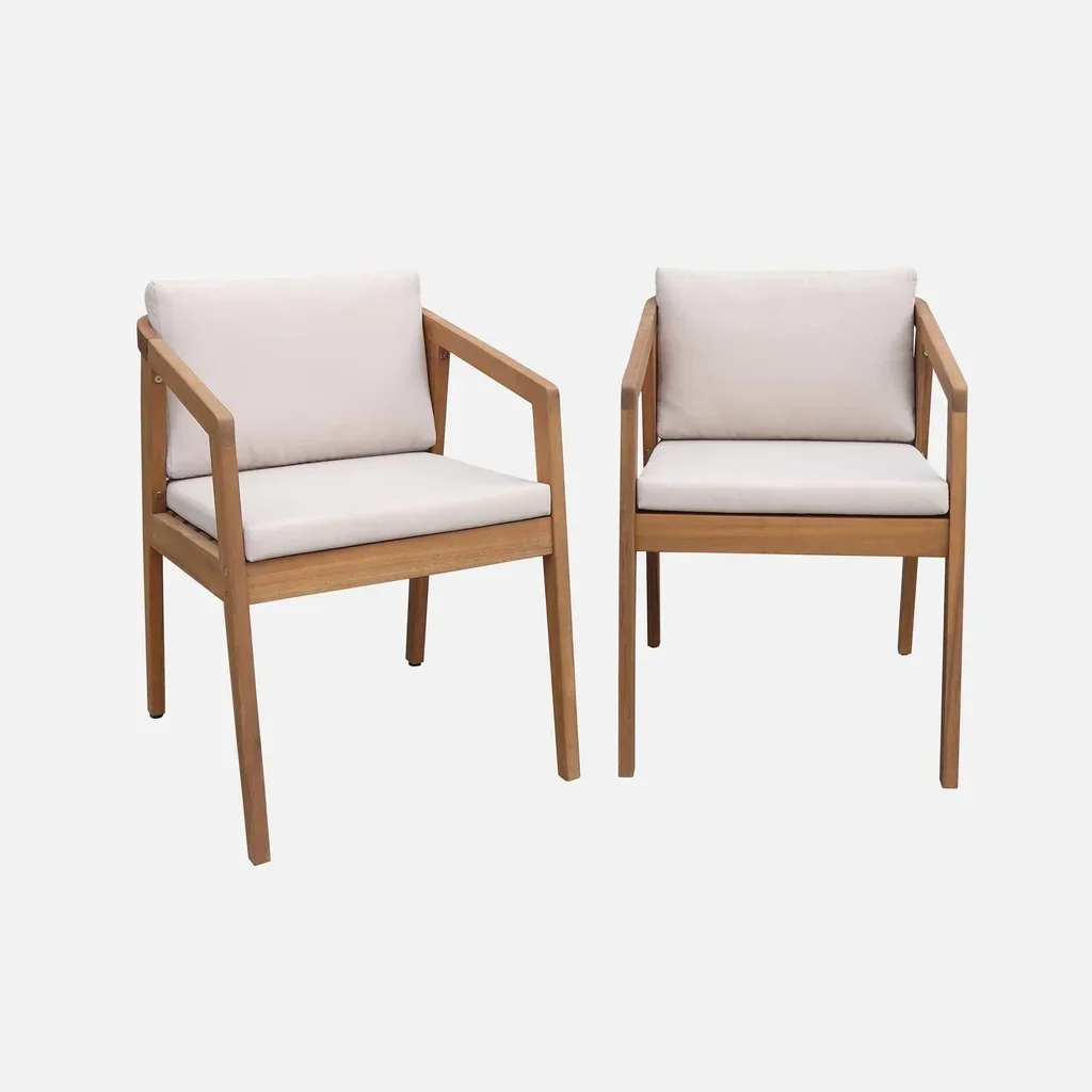 Lot de 2 fauteuils d'extérieur en bois d'acacia avec coussins intégrés Zamara