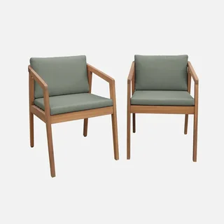 Lot de 2 fauteuils d'extérieur en bois d'acacia Zamara avec coussins intégrés pour jardin et terrasse