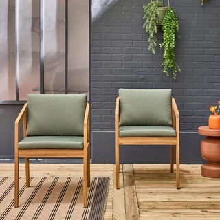 Lot de 2 fauteuils d'extérieur en bois d'acacia Zamara avec coussins intégrés pour jardin et terrasse