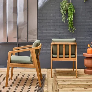 Lot de 2 fauteuils d'extérieur en bois d'acacia Zamara avec coussins intégrés pour jardin et terrasse