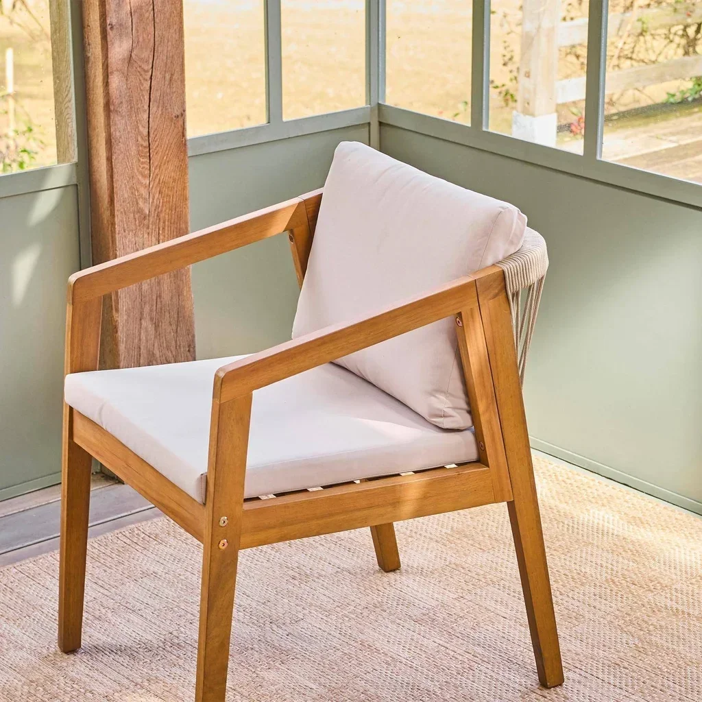 Lot de 2 fauteuils de jardin en bois d'acacia avec assise en corde Granada