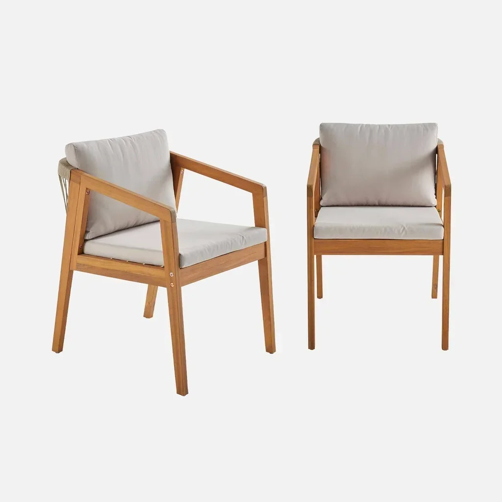 Lot de 2 fauteuils de jardin en bois d'acacia avec assise en corde Granada