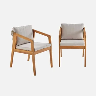 Lot de 2 fauteuils de jardin en bois d'acacia avec assise en corde Granada