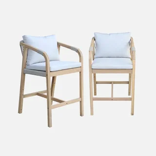 Set di 2 poltrone da giardino legno acacia corda con cuscini beige