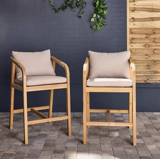 Set di 2 poltrone da giardino legno acacia corda con cuscini beige