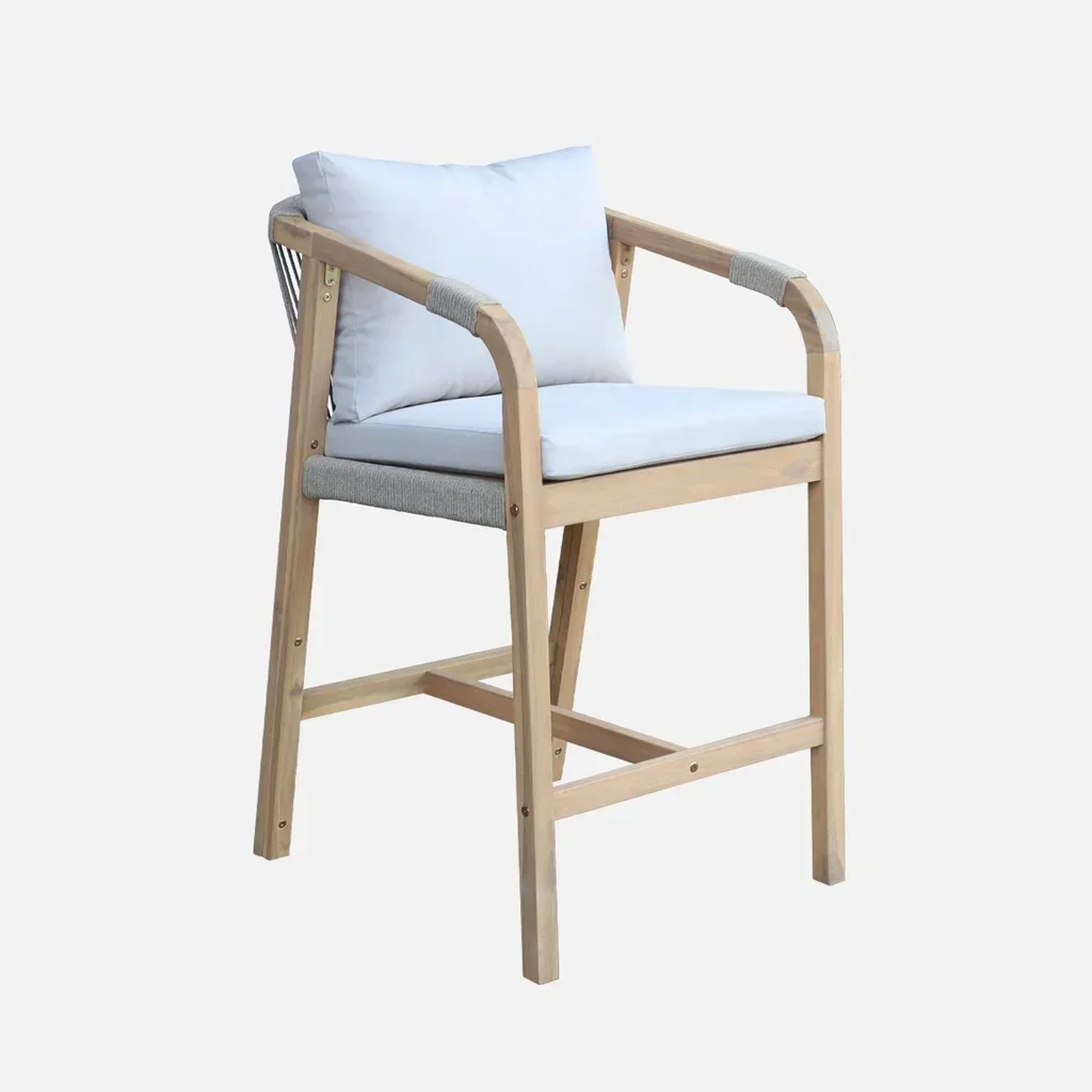 2er Set Gartensessel Holz Akazie Seil mit beige Kissen