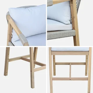 Set di 2 poltrone da giardino legno acacia corda con cuscini beige