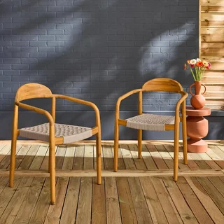Lot de 2 fauteuils de jardin en bois d'acacia et résine tressée Cerina