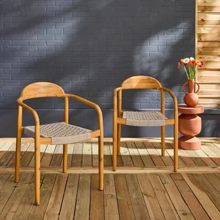 Lot de 2 fauteuils de jardin en bois d'acacia et résine tressée Cerina