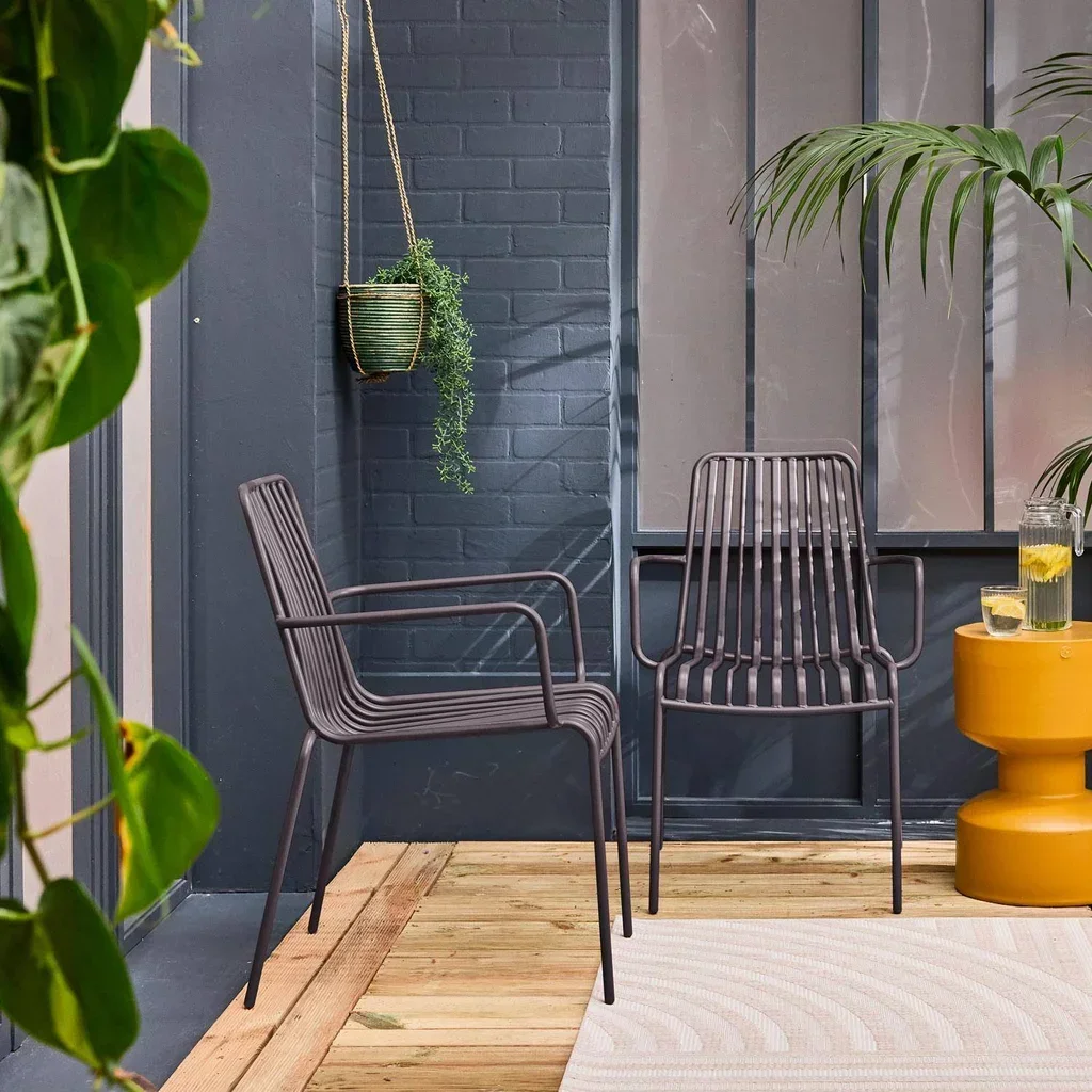 Lot de 2 fauteuils de jardin empilables en acier anthracite Florida