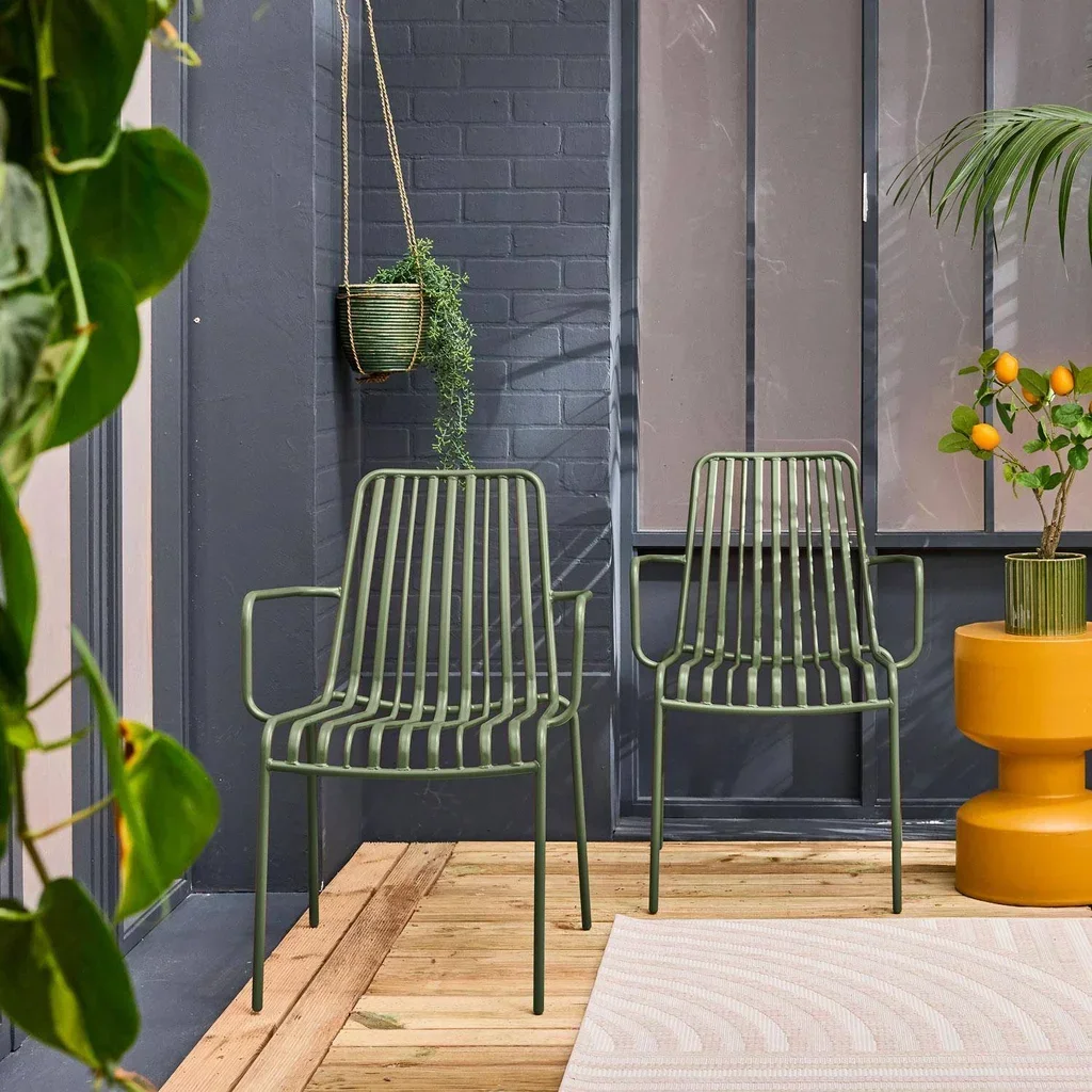 Lot de 2 fauteuils de jardin empilables en acier anthracite