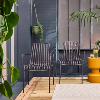 Lot de 2 fauteuils de jardin empilables en acier anthracite Florida