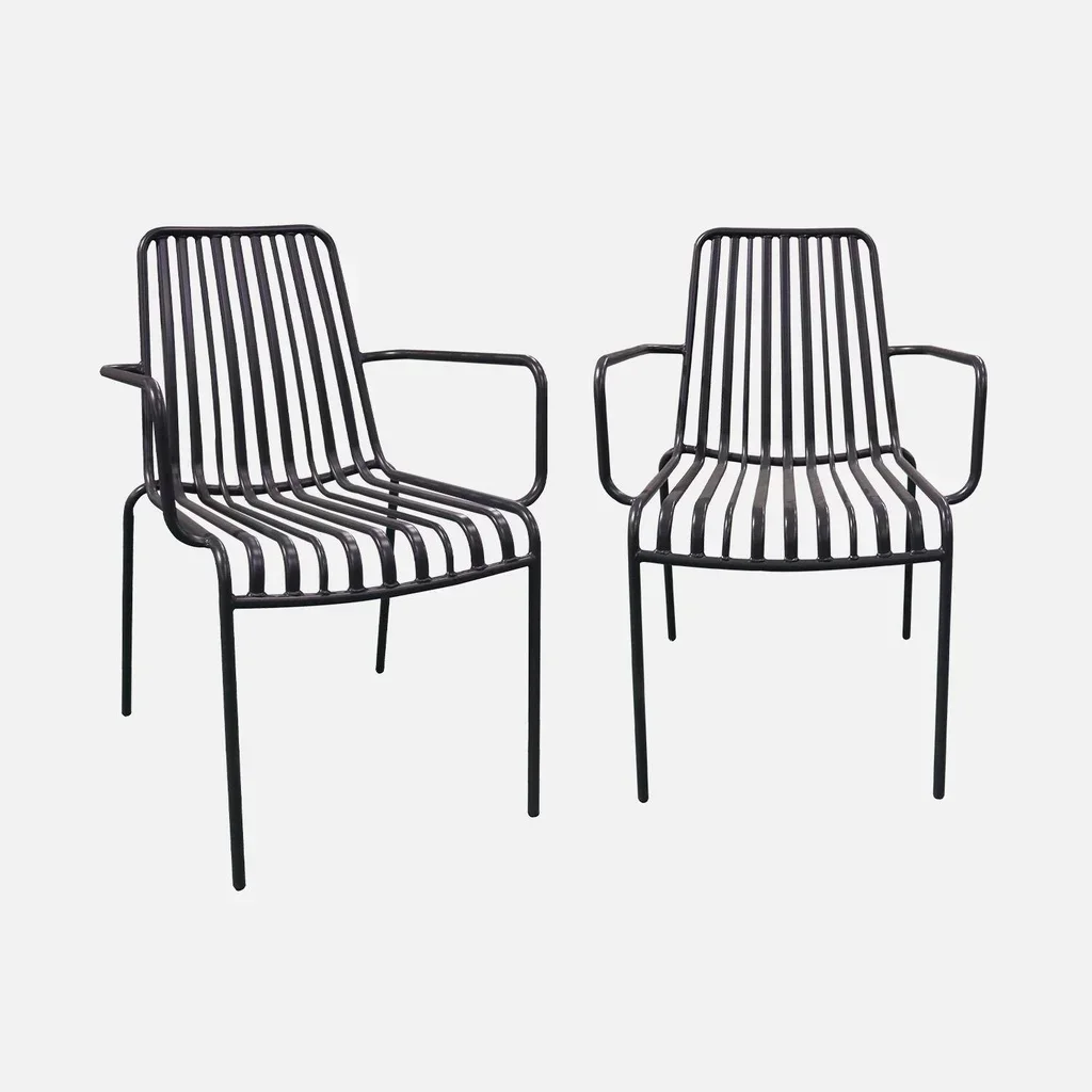 Lot de 2 fauteuils de jardin empilables en acier anthracite Florida