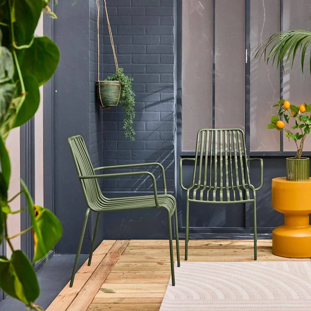 Lot de 2 fauteuils de jardin empilables en acier anthracite