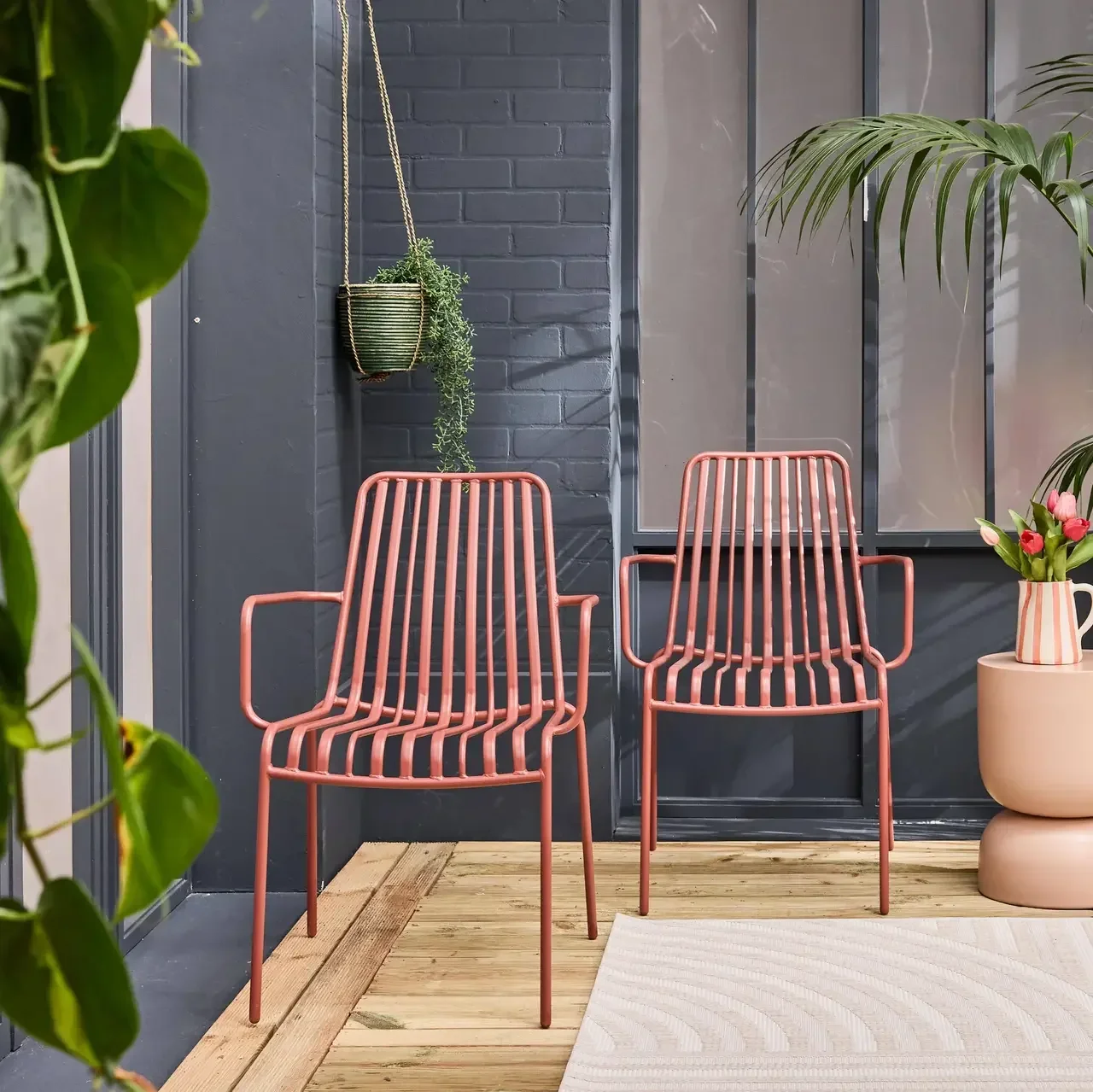 Lot de 2 fauteuils de jardin empilables acier anthracite Florida