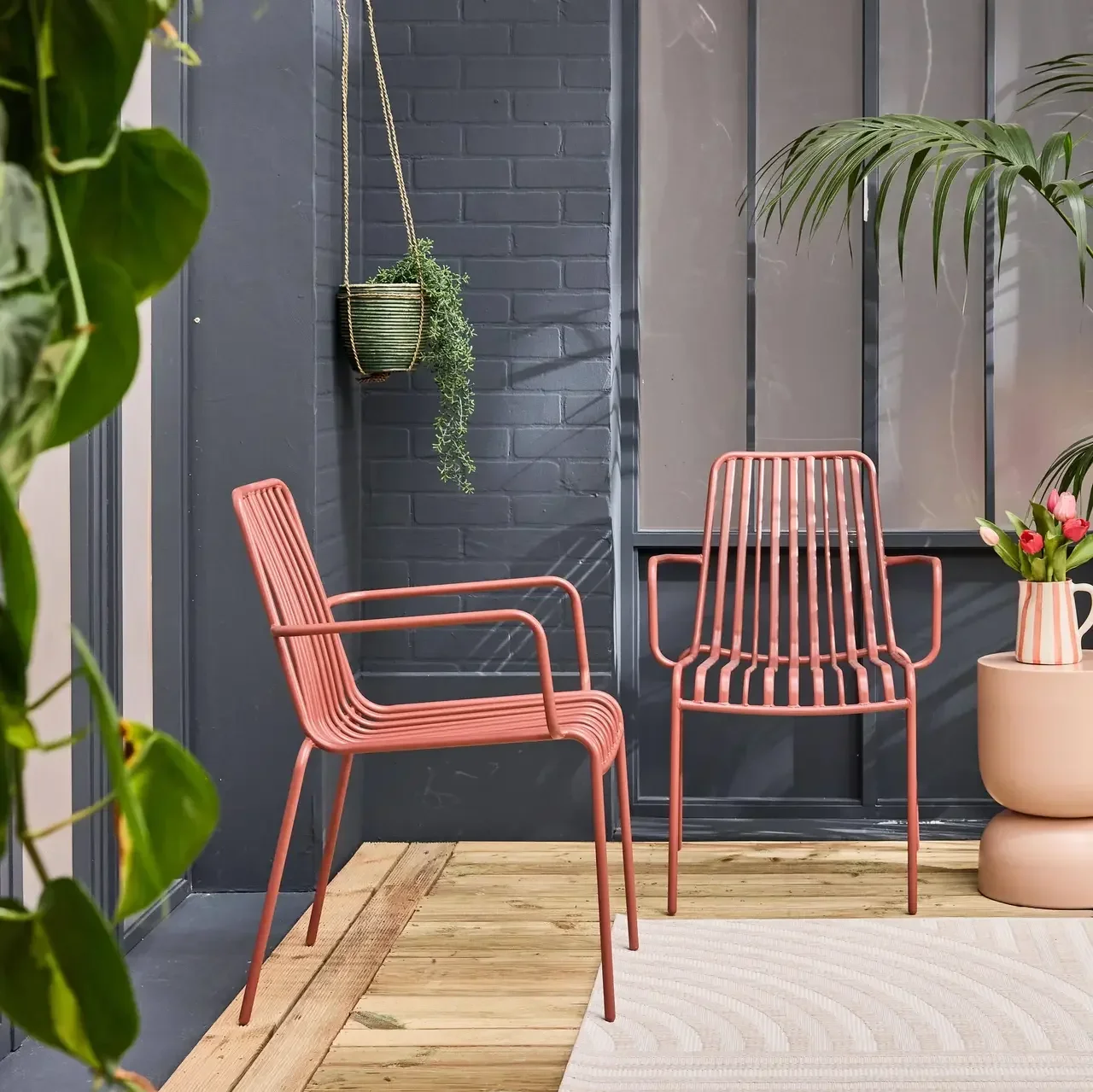 Lot de 2 fauteuils de jardin empilables acier anthracite Florida
