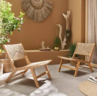 Lot de 2 fauteuils de jardin relax bois acacia résine tressée extérieur