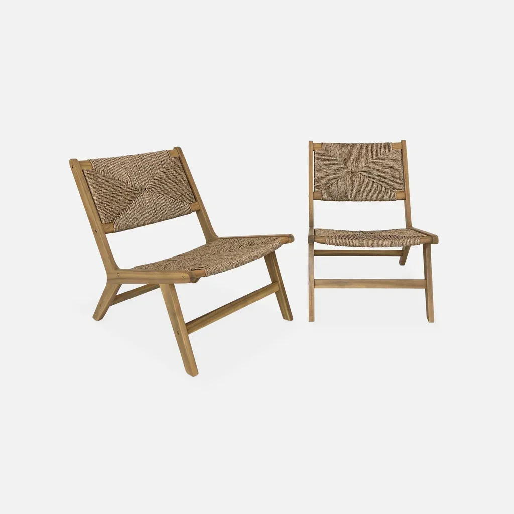 Lot de 2 fauteuils de jardin relax bois acacia résine tressée extérieur