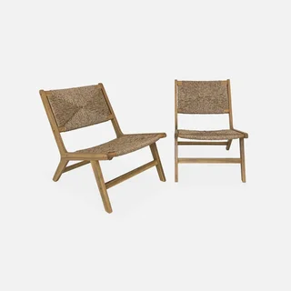 Lot de 2 fauteuils de jardin relax bois acacia résine tressée extérieur