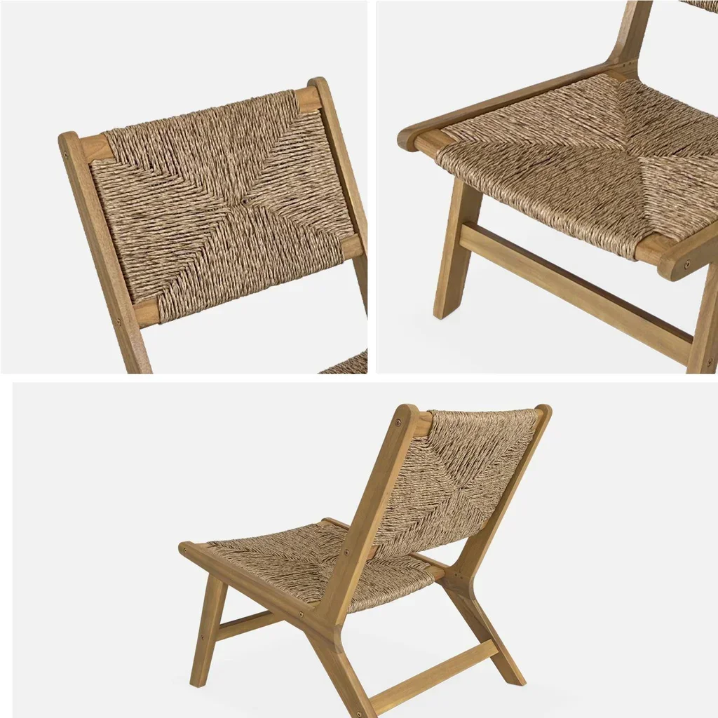 Lot de 2 fauteuils de jardin relax bois acacia résine tressée extérieur