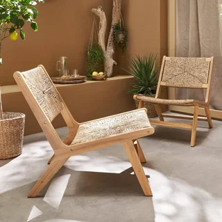Lot de 2 fauteuils de jardin relax bois acacia résine tressée extérieur